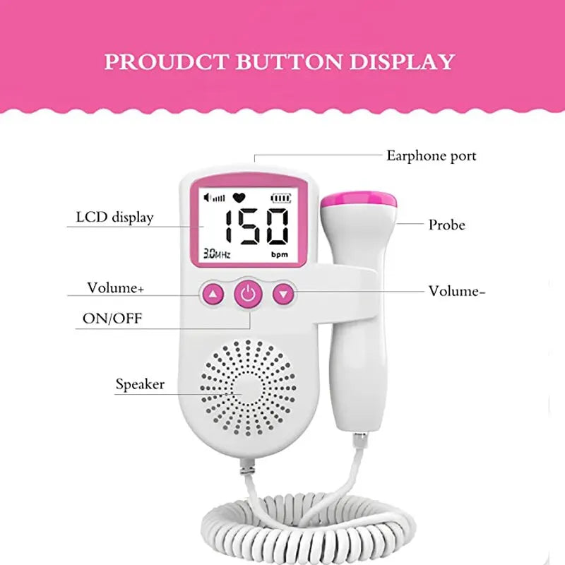 Monitor de frequência cardíaca fetal doppler doméstico para bebê gravidez detector de batimentos cardíacos medidor de pulso sem radiação estetoscópio