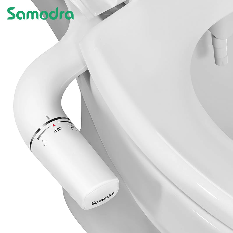 Bidê SAMODRA Ultra-Fino, Bidê Minimalista para Vaso Sanitário com Dupla Bocal (Lavagem Frontal e Traseira) Pressão de Água Ajustável, Attachment de Assento para Vaso Sanitário com Água Fresca, Fácil de Instalar.