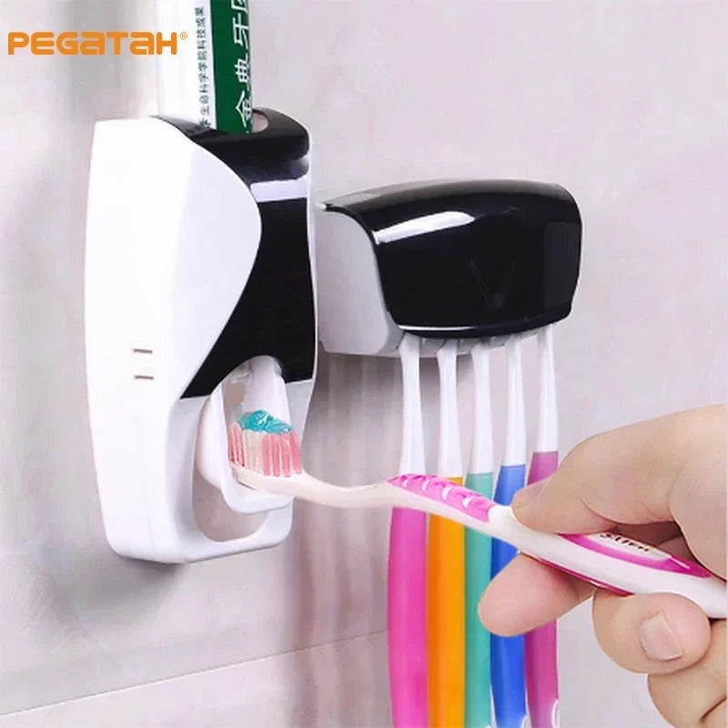 Dispensador automático de pasta de dente montado na parede, acessórios de banheiro, conjunto de suporte, rack de armazenamento, à prova de poeira, espremedor de escova de dentes