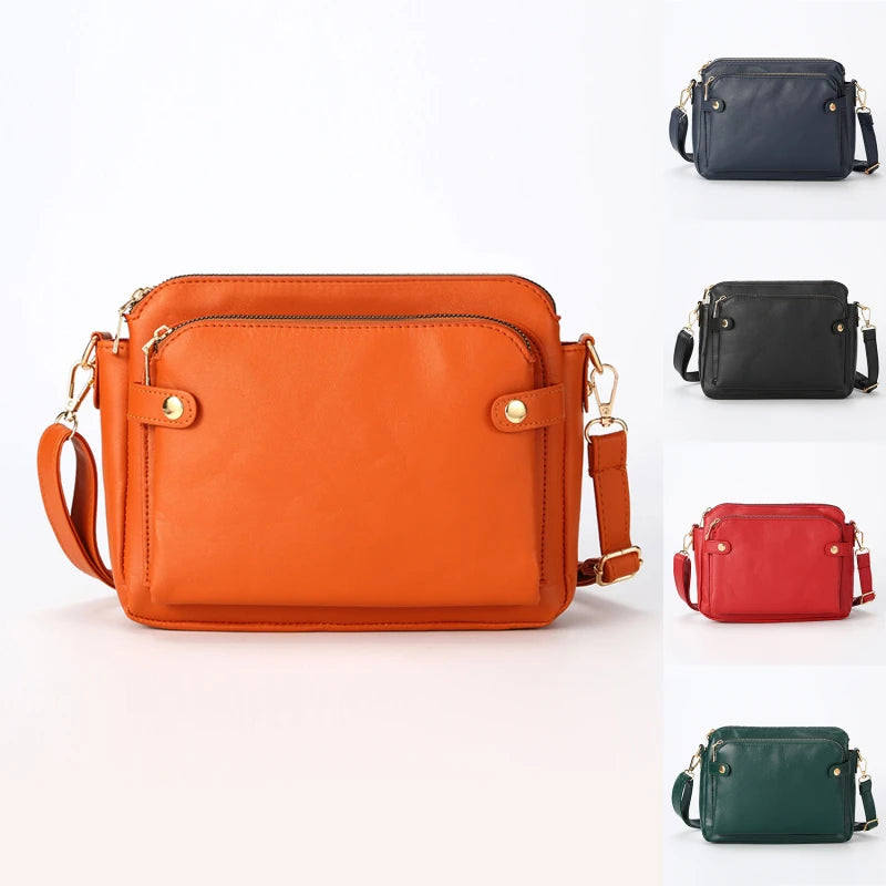 Bolsa de ombro de couro PU - Crossbody para mulheres, senhoras Zip Satchel Bags, garras de três camadas